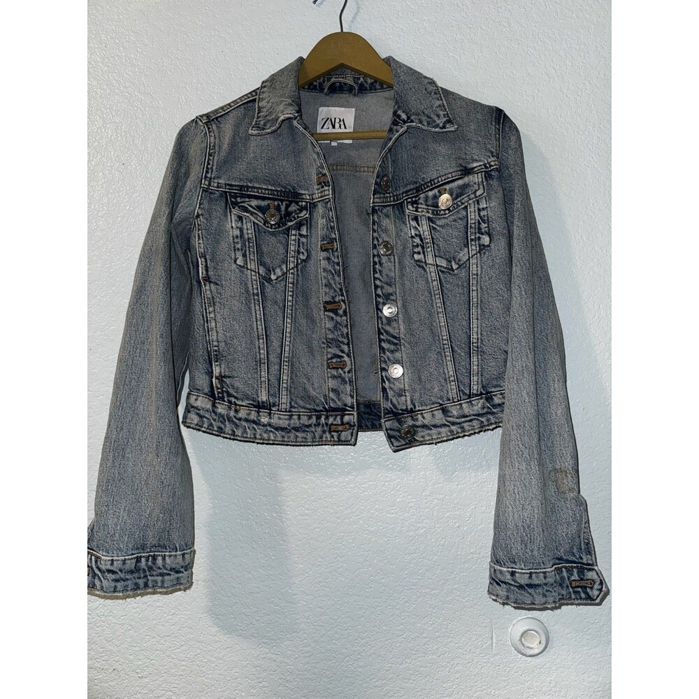 Zara Cropped Denim Jacket Womens S Blue Distressed Trucker Jean Jacket Join Life